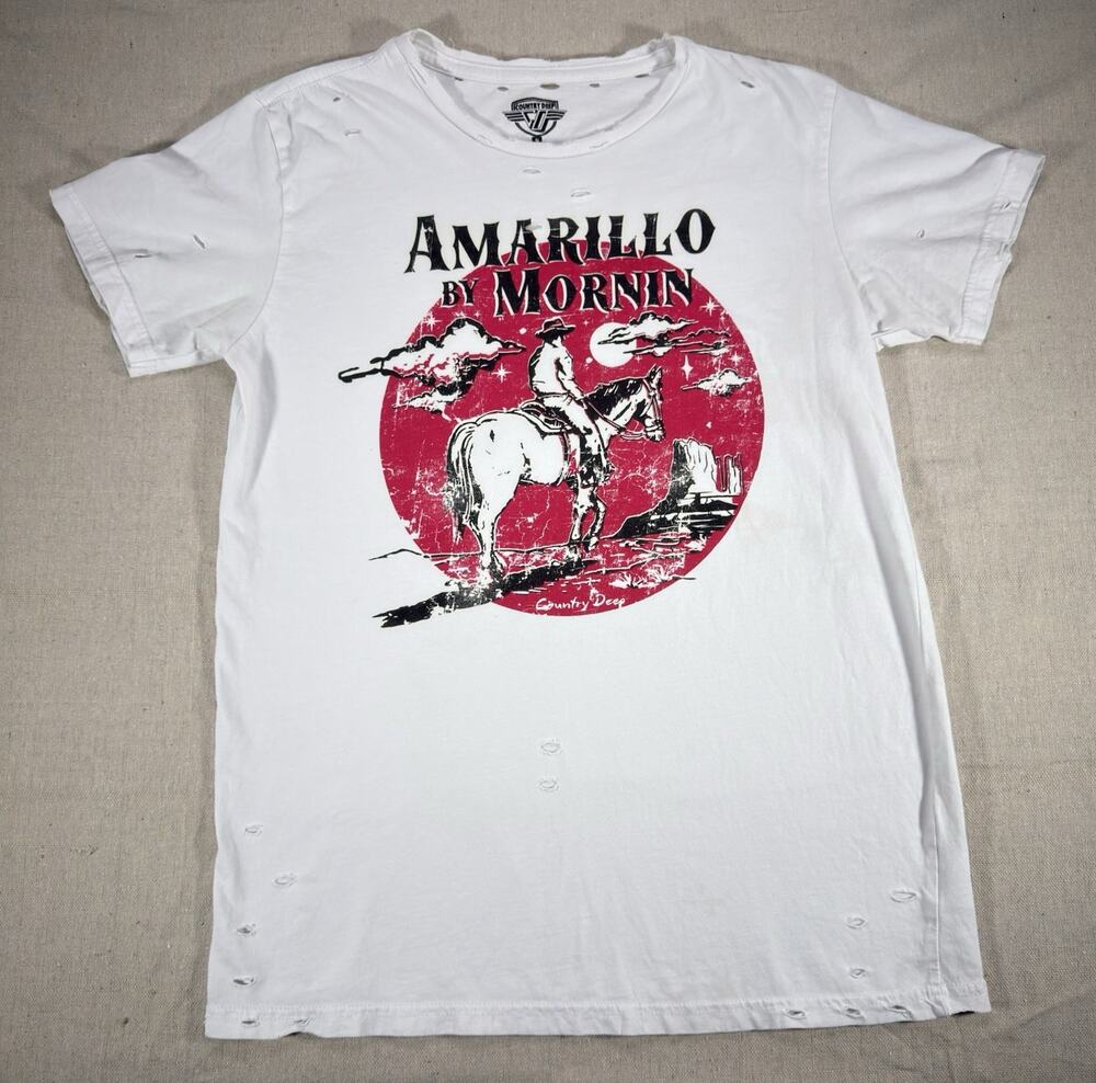 Country Deep Amarillo By Mornin Distressed Graphic T Shirt White Western S